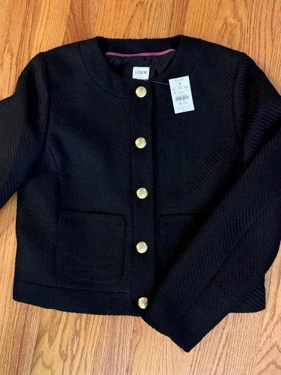 J. Crew Black Collarless Lady Jacket with Gold Buttons - Picture 3 of 5
